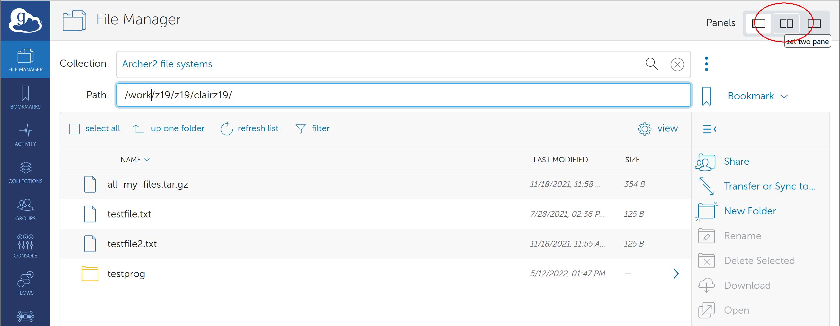 Illustration of two-panel view in web interface