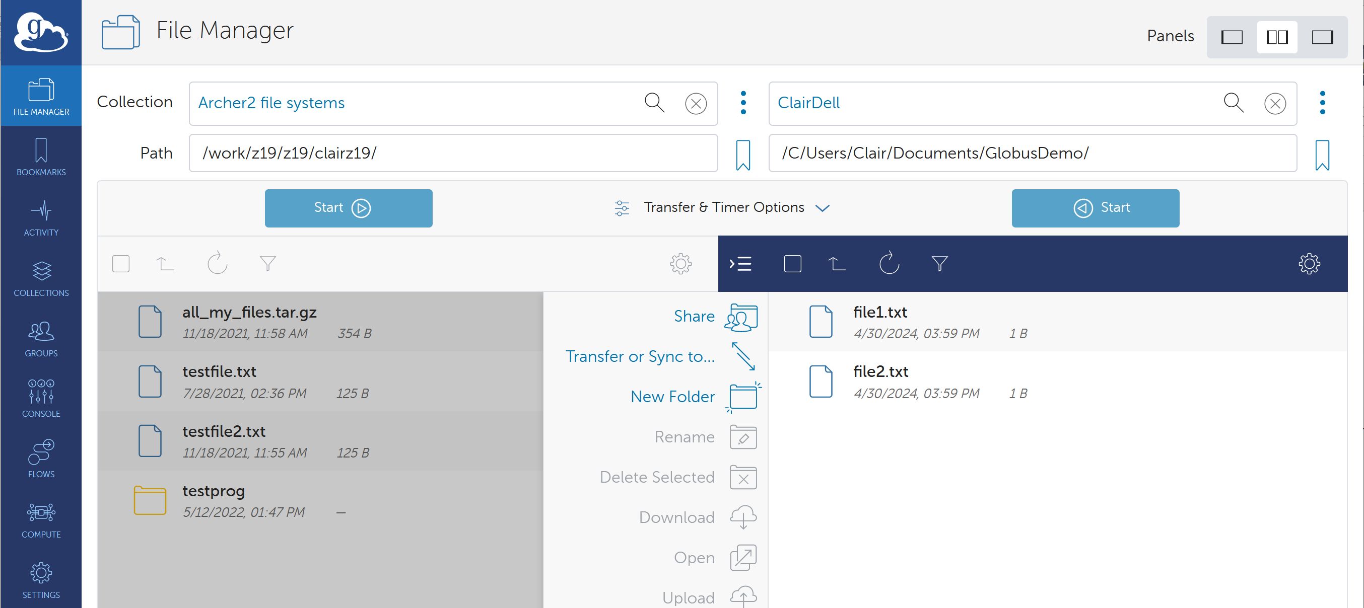 Interface showing local laptop view