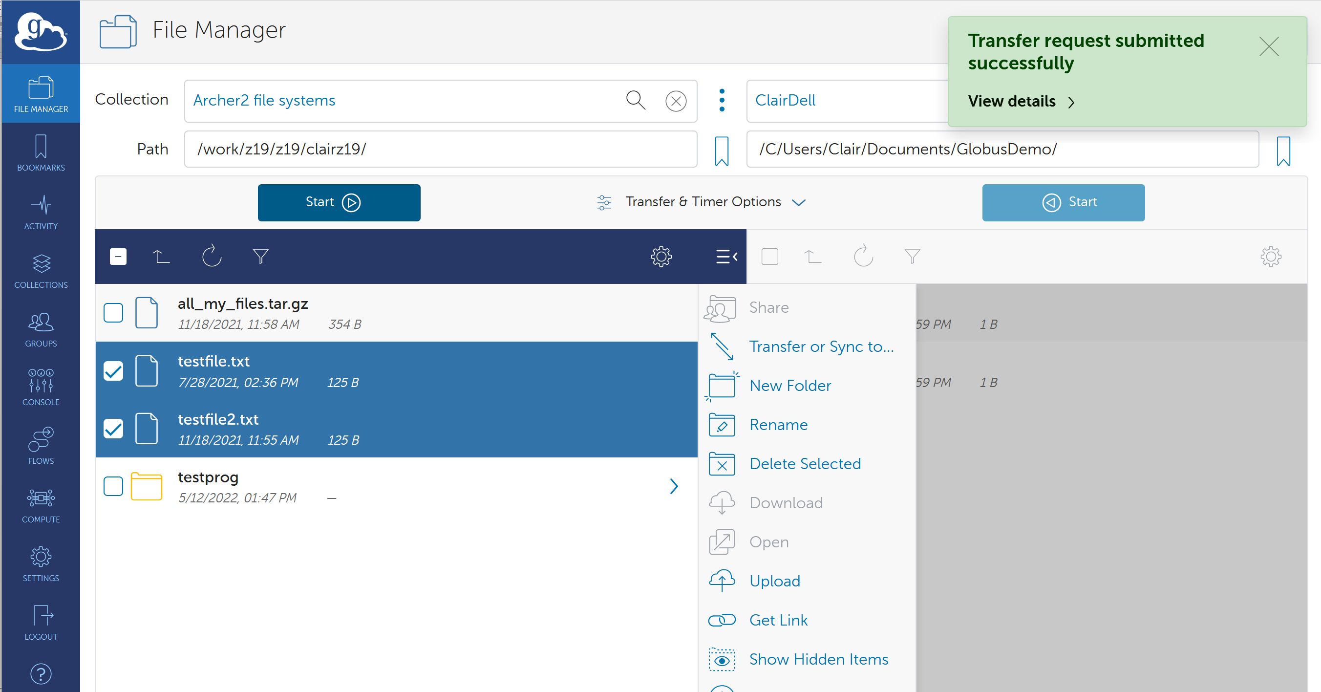 Selecting data you want to transfer