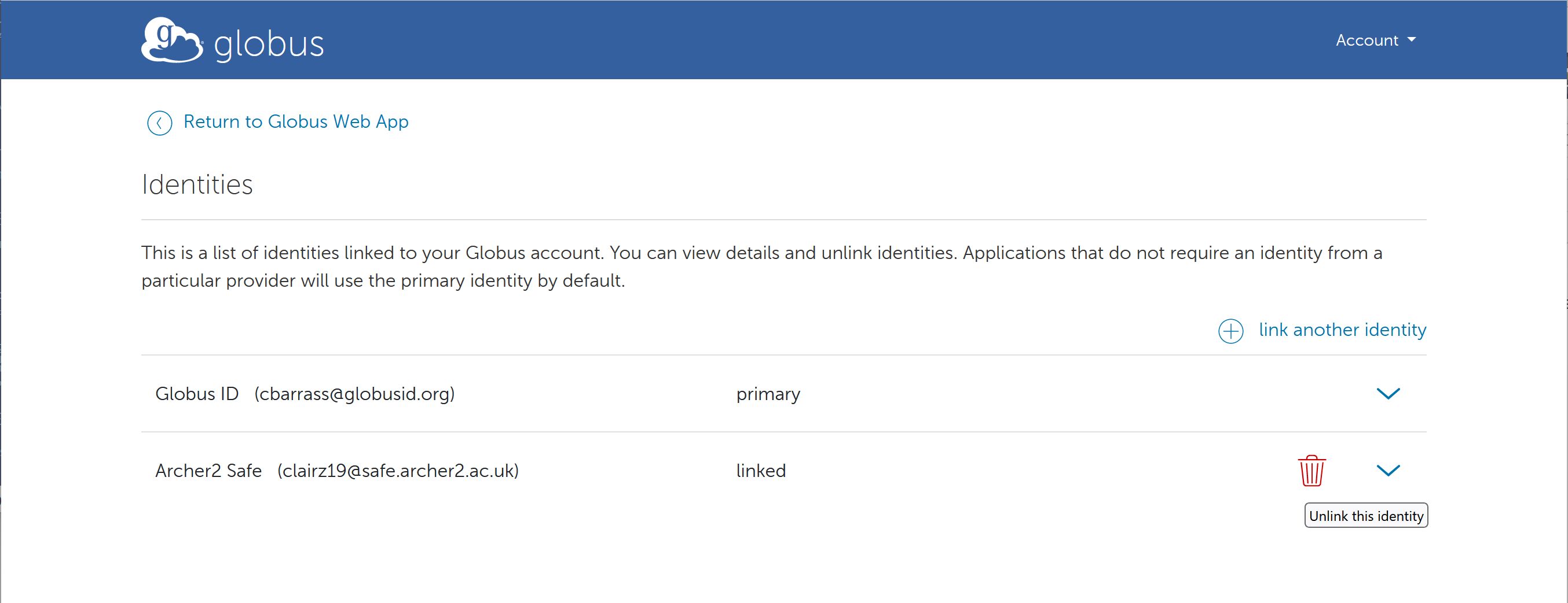 Multiple identities view