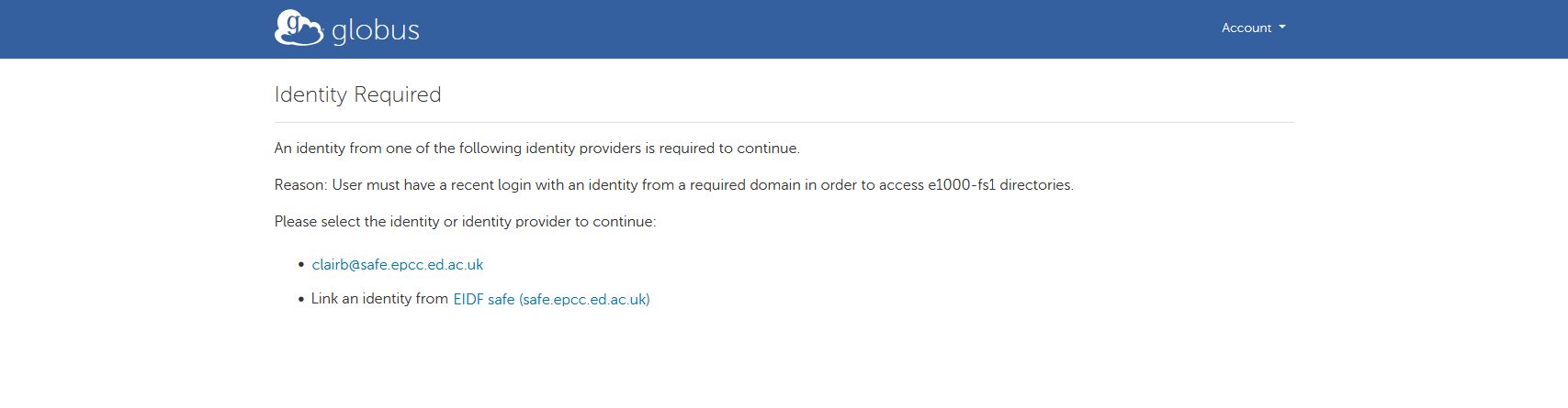 Linking credentials at Globus web app